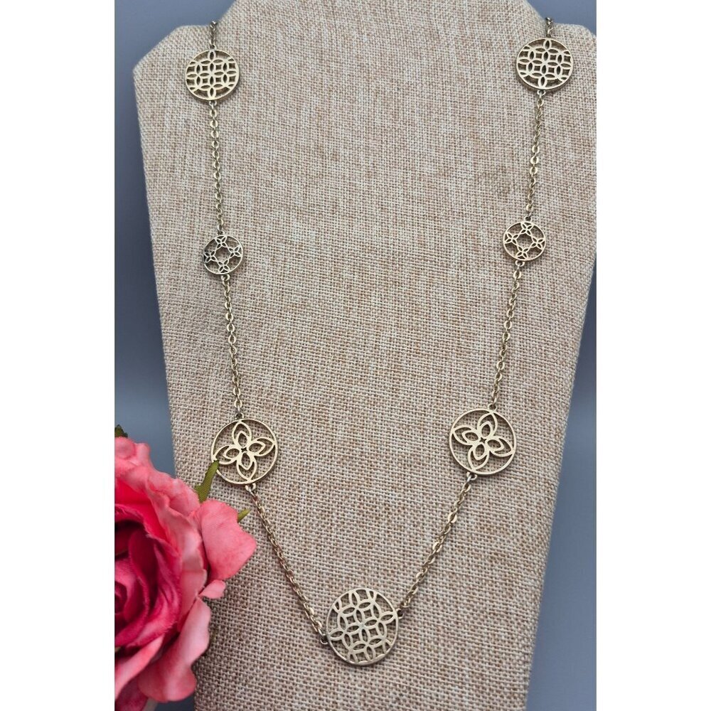 Dana Buchman Long Statement Gold Tone Open Work Station Necklace 38